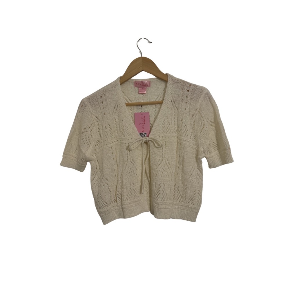 White Knit Tie-Front Short Sleeve Cardigan